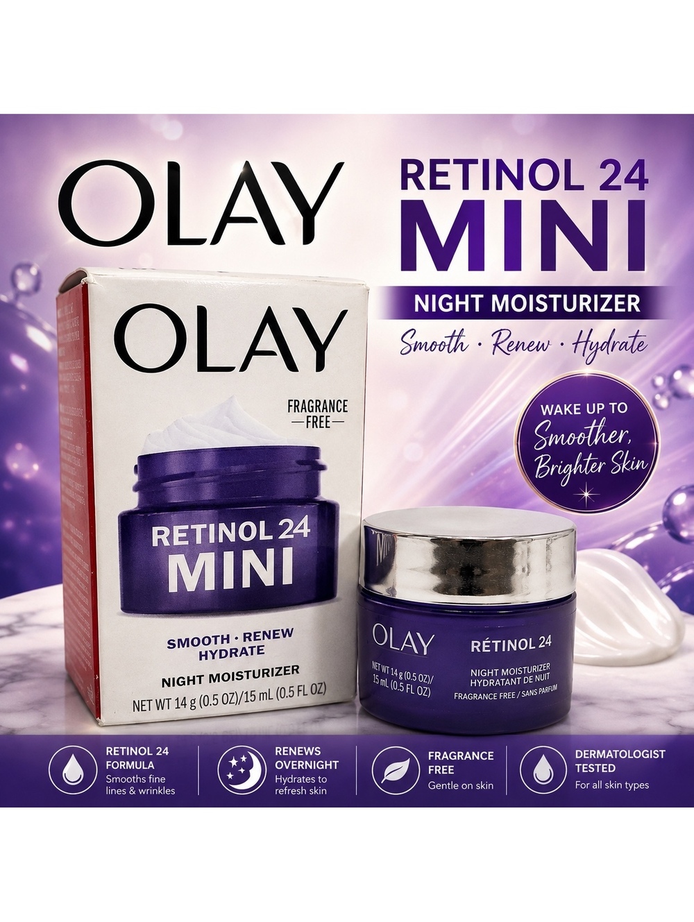 Olay Retinol 24 Mini Night Moisturizer Fragrance Free 0.5 oz